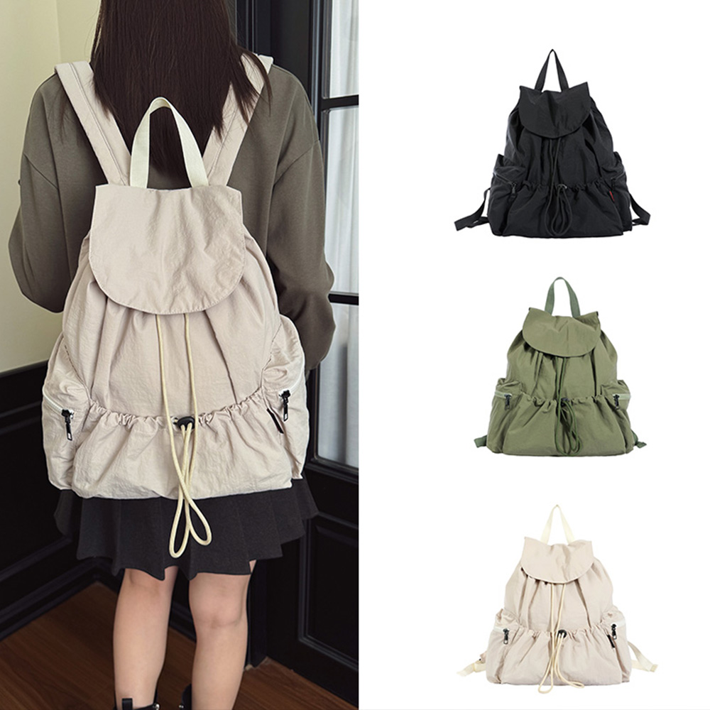 Canvas Backpack Casual - ドローストリングバックパック、ナイロン製リュック、ギャザー加工デザイン、大容量、軽量、多機能ポケット付き。普段使いや旅行、アウトドアでの散歩に最適。