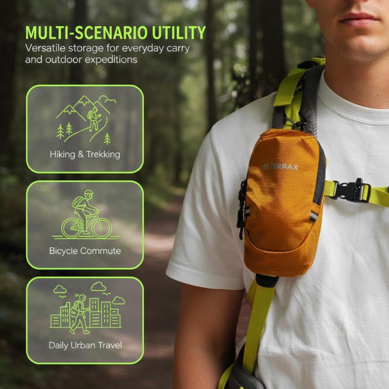 Hiking Backpack Waterproof - オールシーズン対応の屋外用アームバッグ。バックパックに取り付け可能。防水性があり、耐久性に優れ、ハイキング、ジョギング、冬のキャンプに最適。スマートフォンや水筒を収納可能。