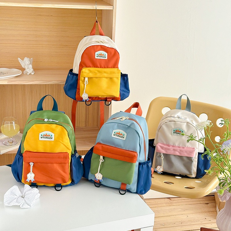 新しいカラーブロックデザインの子供用バックパック、かわいい幼 - Canvas Backpack Casual のレビューと価格